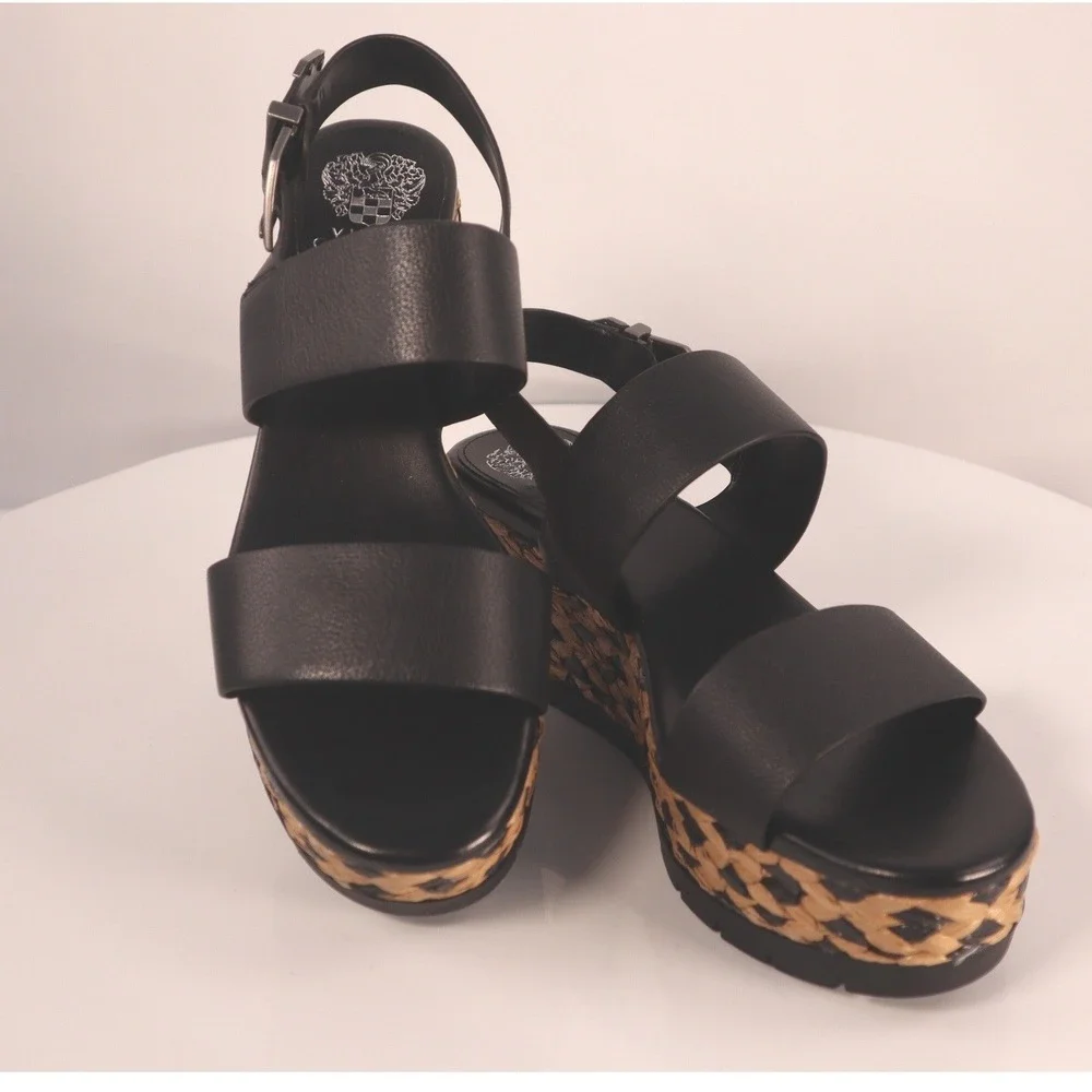 Vince Camuto Miapelle black leather planform sandals size 9.5 M